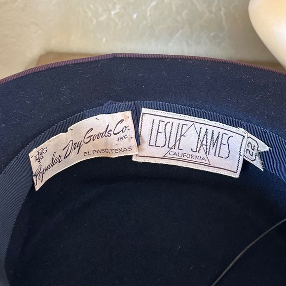 SEDUCTIVE 1940s\' NAVY WIDE BRIM HAT + PURPLE GROSGRAIN TRIM & OSTRICH FEATHER main image 4